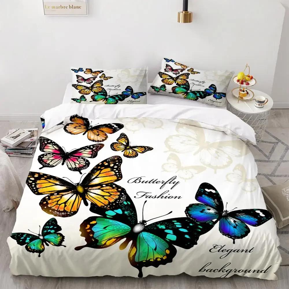 Butterfly Duvet Cover Set 3D Galaxy Purple Butterfly Floral Printed Bedding Set Fantasy Theme King Size Comforter Cover for Girl