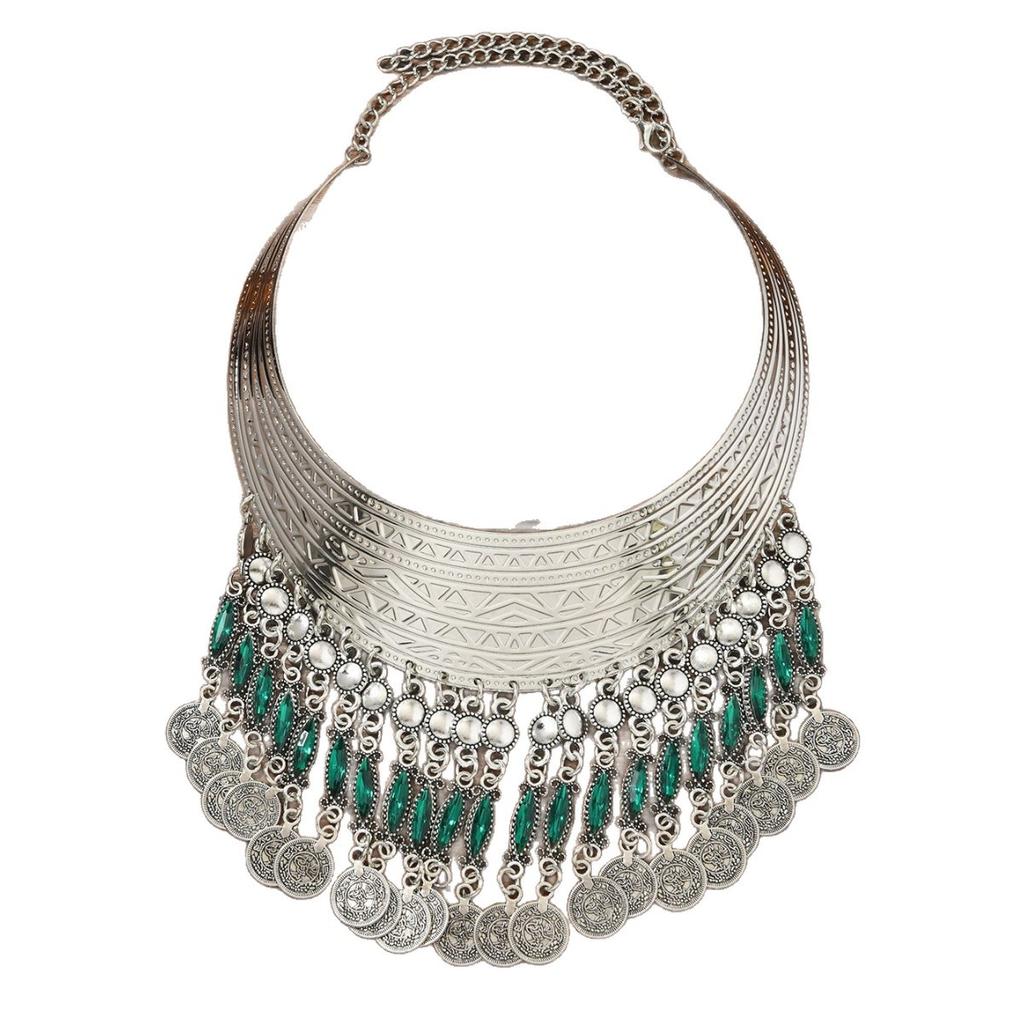 Multi-layer Tassel Inlaid with Diamonds Exaggerated Ethnic Style Pattern Collar Collar