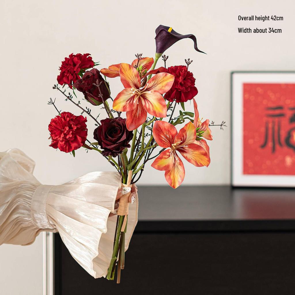 Spring Festival Red Fruit Faux Flower Arrangement for New Year, Wedding, Living Room, or Dining Table Décor