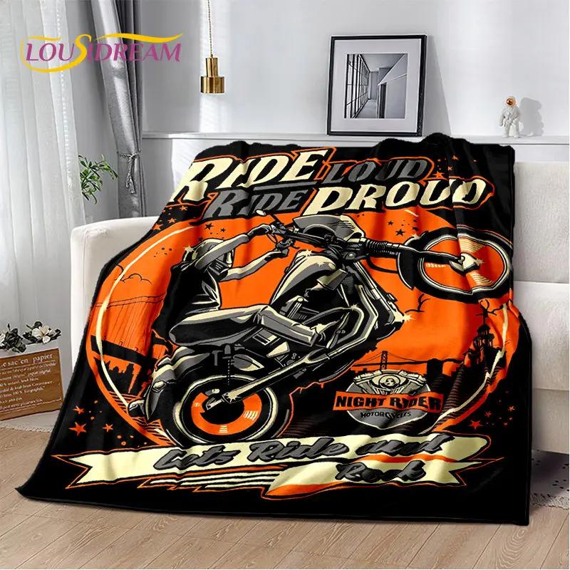 Retro Vintage Motorcycle Skull Soft Plush Blanket Cozy Flannel Throw for Living Room Bedroom Bed Sofa Picnic Cover