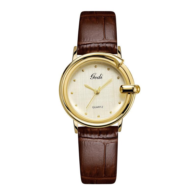 Light Luxury Leather Quartz Watch Niche High-End Cloth Pattern Watch Women S High-End Small Medieval Watch