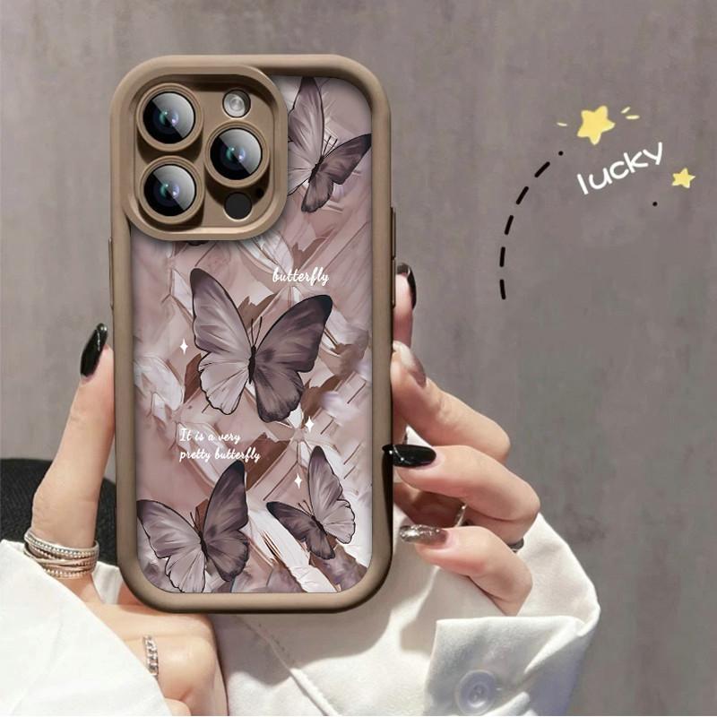 Roségoldenes Schmetterlingsmuster Modische Hülle Flexibles Weiches Silikon TPU Schale Vollständige Rückseite für iPhone Samsung