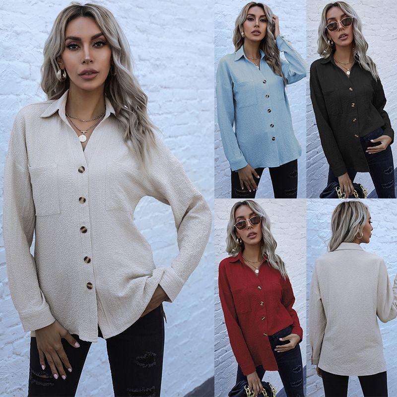 

Long Sleeve Solid Color Mid Length Shirt Long Sleeves Pure Color Mid Length Long Length Shirt for Women Apricot XL