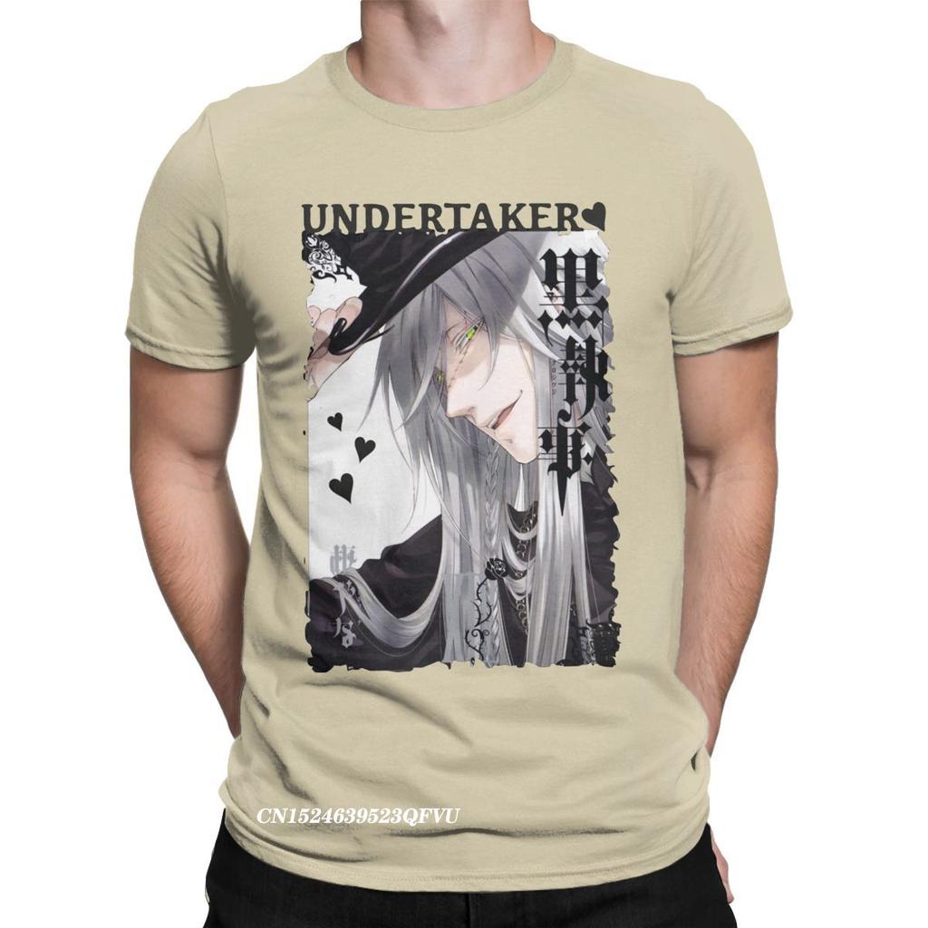 Undertaker Black Butler T-Shirts Herren Anime Lustig Premium Baumwoll T-Shirt Rundhals Harajuku T-Shirt Ästhetische Camisas Tops