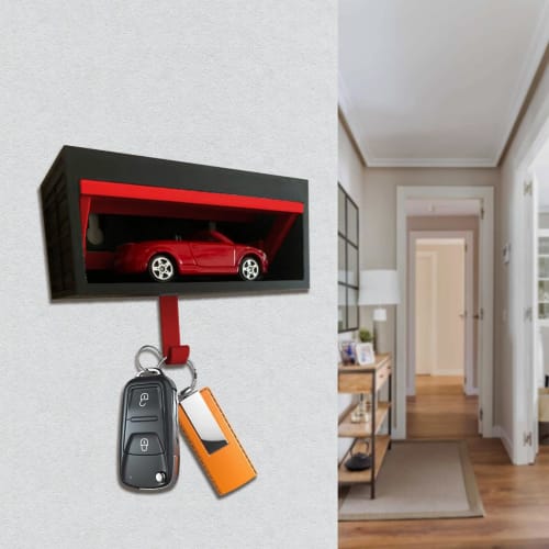 Car Garage Key Holder, Decorative 3D Entry Wall Mounted Key Storage Box Hook, Fun Entryway Hanger for Entryway Mudroom RV Hallway Porch Apartment, Ope