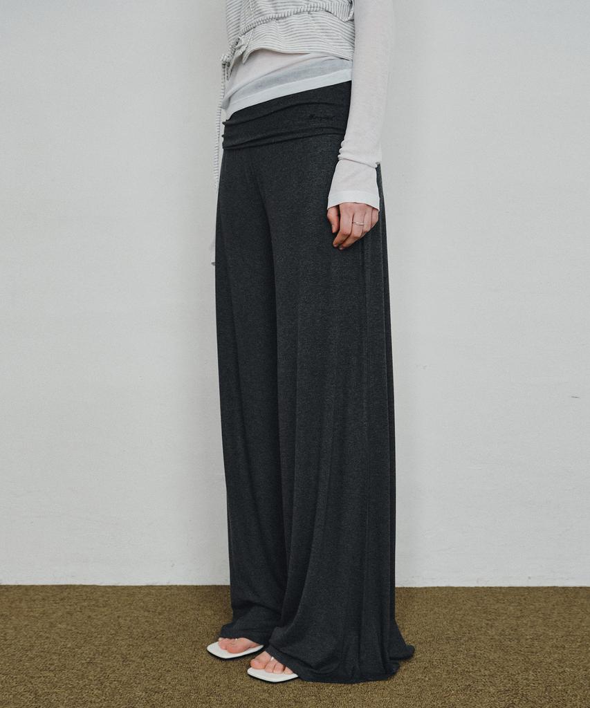 MONGDOL Foldable Elastic Waist Wide Pants Charcoal Mdpt083Charcoal