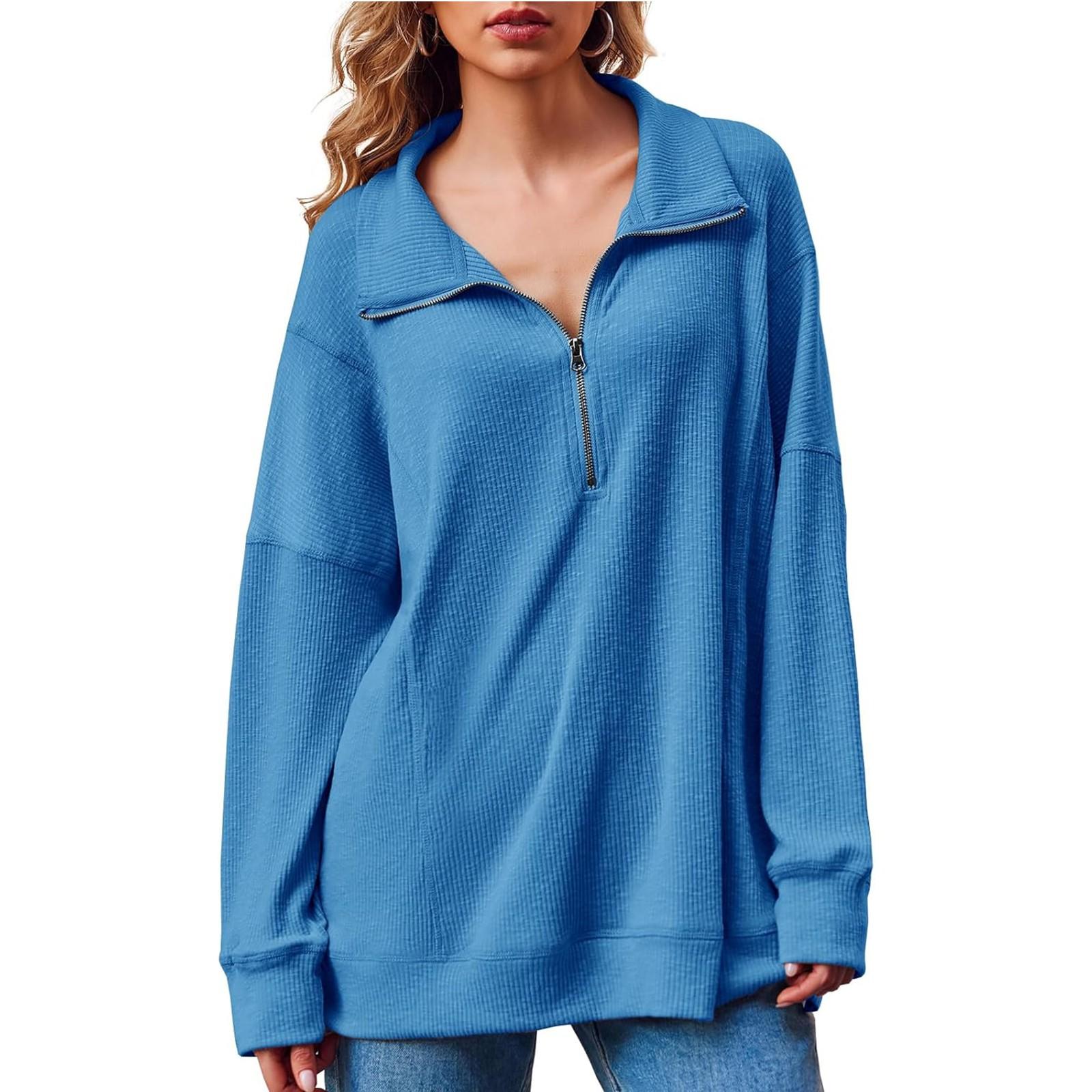 

Женские топы-туники с длинными рукавами, повседневные рубашки большого размера на молнии до половины, топы S синий