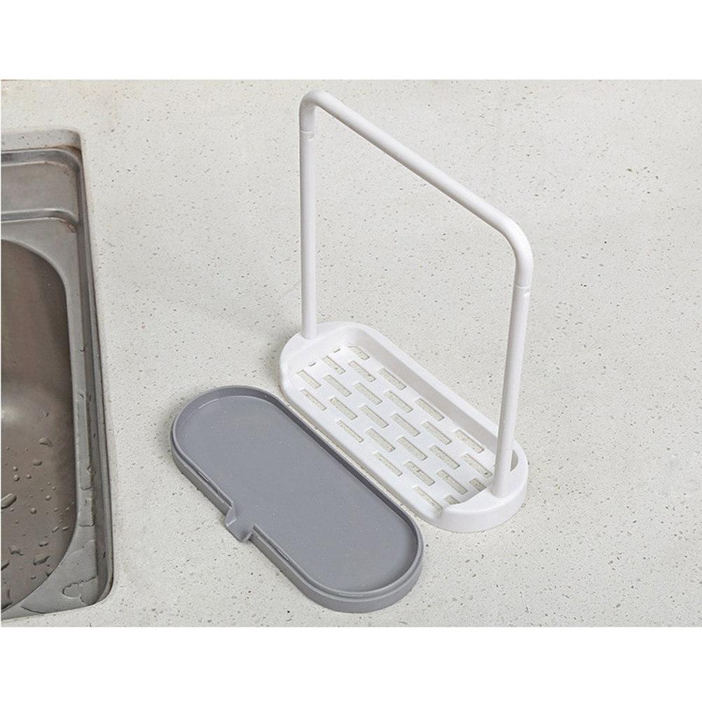 Lightweight Hard Plastic Kitchen Towel Rack Countertop Dishcloth Drying Stand with Soap Holder Drain Spout U Shape Design Beige