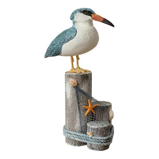 Wooden Seabird Ornaments Ocean Theme Decorative Figurine with Starfish And Hemp Rope Decor Desktop Accent for Home