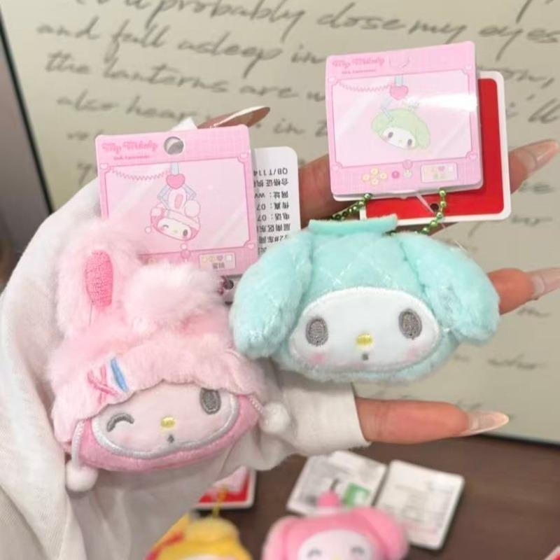 My Melody Plush Keychain Hairpin Cute My Sweet Piano Head Shape Bowknot Fluffy Plush Hairpin Barrettes Bangs Clip Girls