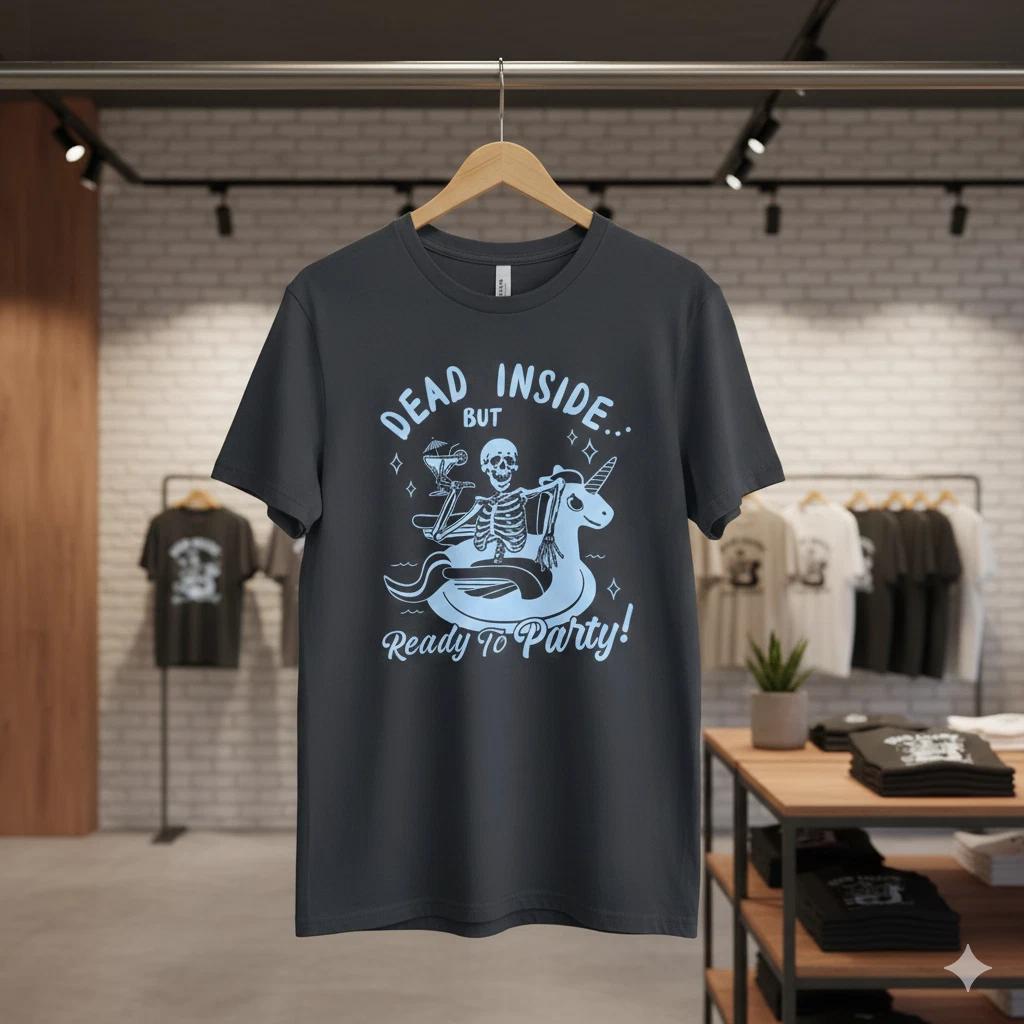 Unisex Adult Funny Graphic Dead Inside But Ready To Party Graphic T... S