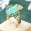 Vintage Inlaid Green Stone Women's Ring Ethnic Gold Color Hand Carving Daily Wear Party Jewelry Anniversary Gift