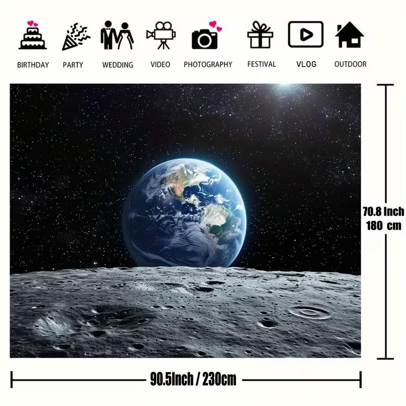 2D Earth and Moon Space Backdrop, Starry Sky Outer Space Background