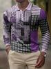Stylish Mixed Print Long-sleeve Polo Shirt, Casual Trendy Design for Daily Wear.