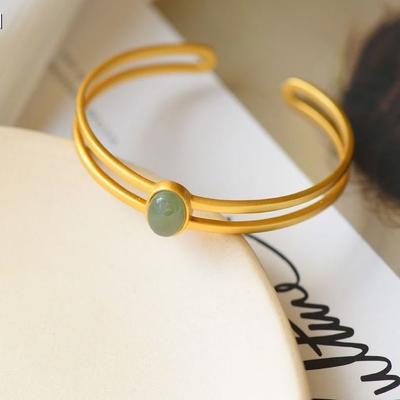 Original S925 Prata Esterlina Banhado A Ouro de Alta Qualidade Hetian Jade South Red Jasper Presente de Alta Qualidade para Mulheres Pulseira Aberta