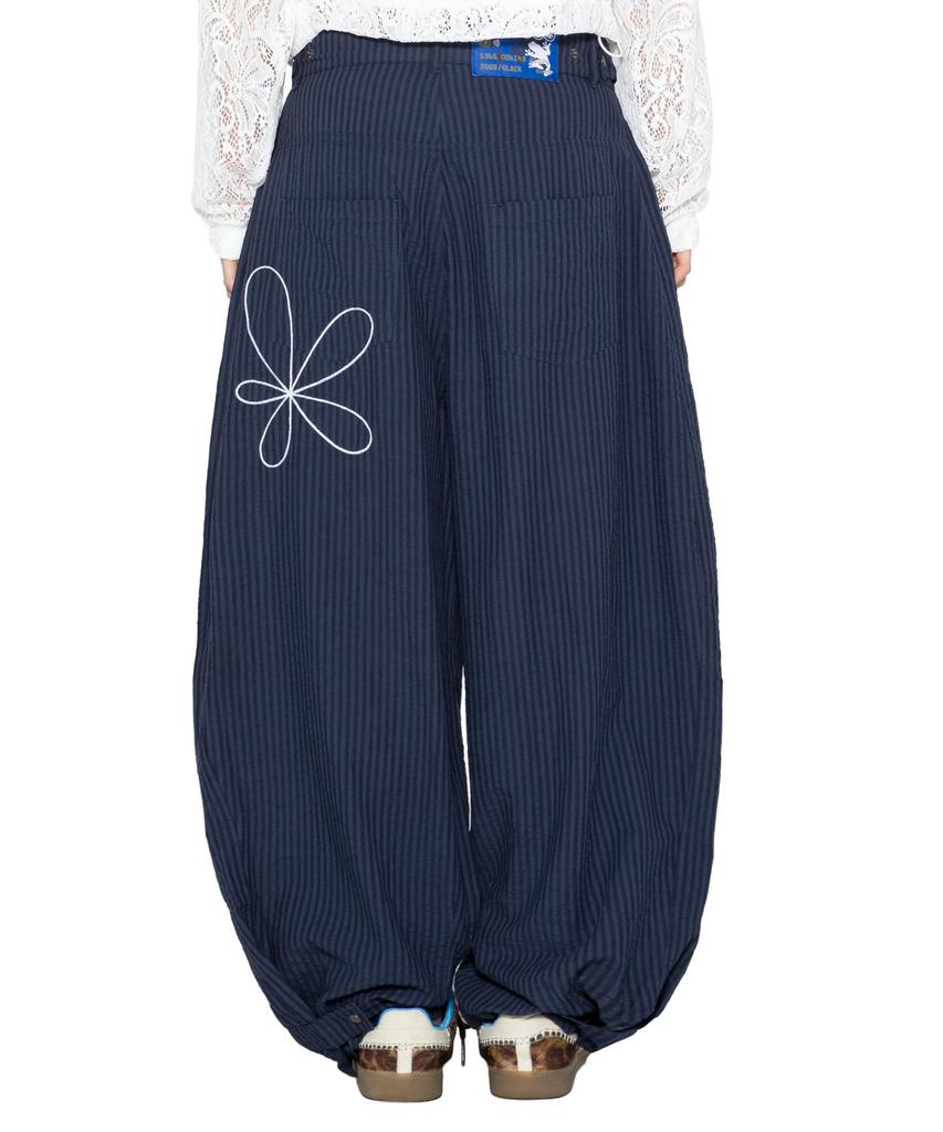 GLACK Gzp005 Cosmic Flower Seersucker Pants (Navy)