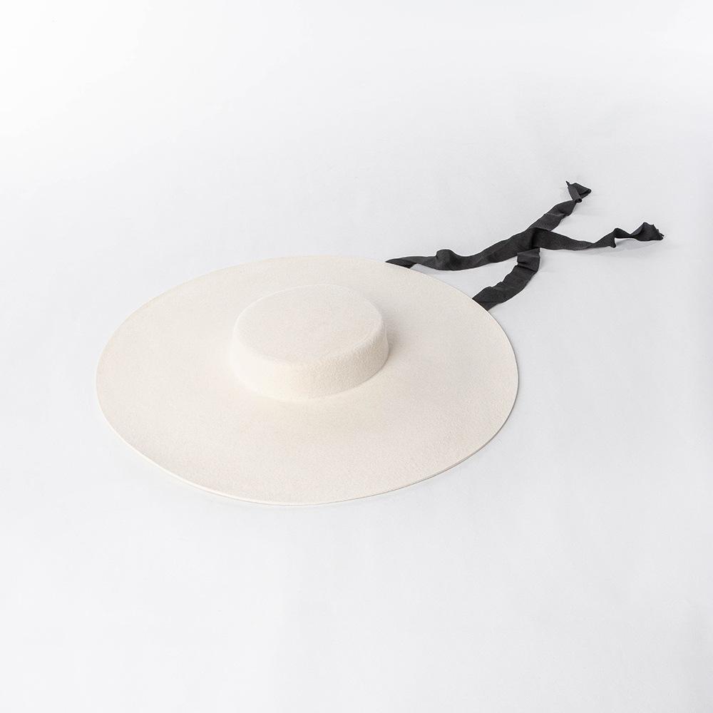 Europe, America Autumn and Winter New Fashion Light Flat Top Big Brim Wool Top Hat Catwalk Concave Stage Big Edge Felt Hat