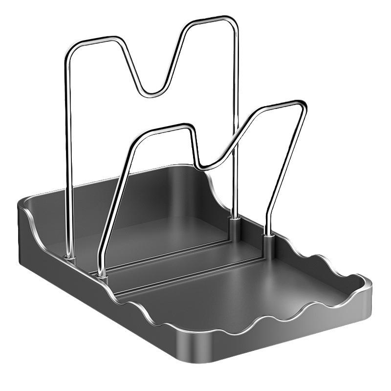 Multifunctional Kitchen Countertop Pot Lid and Spatula Rack with Drainage