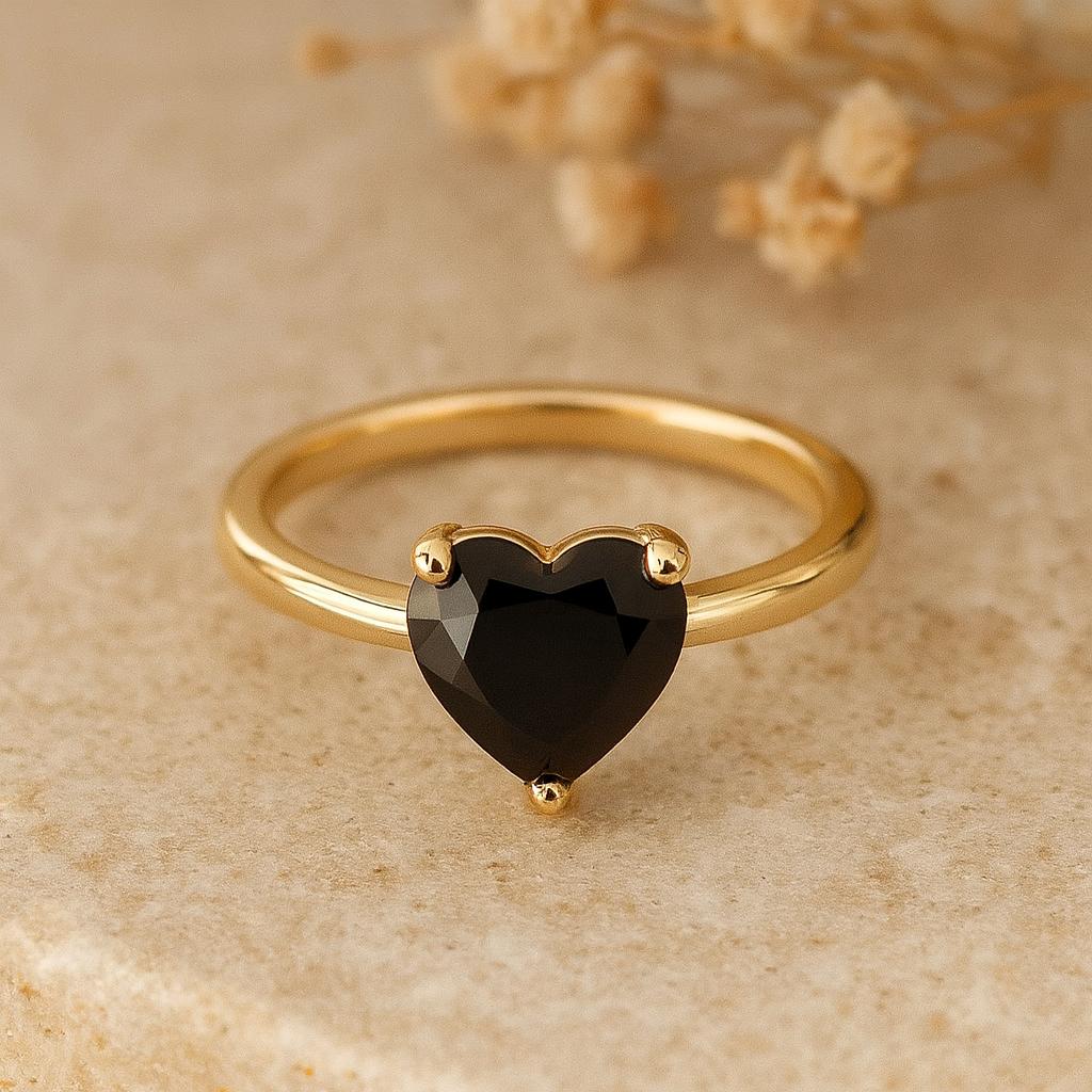 

Кольцо Сердце Черный Оникс с Золотым Покрытием для Женщин – Смелые Элегантные Украшения K золотой