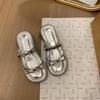 Evening Breeze Gentle Slippers Women's 2025 Summer New French Silver Sandals Seaside Beach Thick Heel Bow Women's Shoes