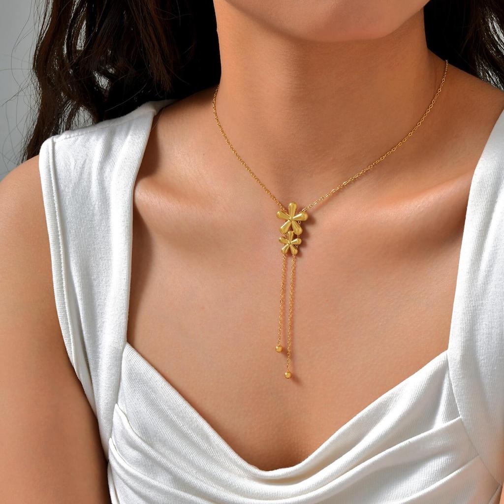 Xiaomi Vnox Double Flower Plant Pendant Women Necklace Golden Stainless Steel Chain Neck Exquisite Jewelry Gifts for Girlfriend Mother
