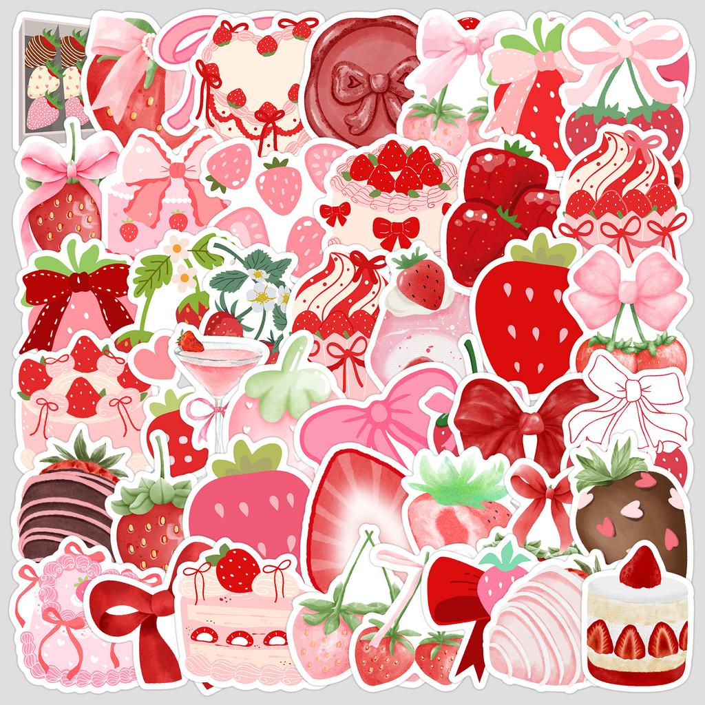 50 Pink Strawberry Graffiti Stickers Water Cup Mobile Phone Waterproof Decorative Stickers Creative Strawberry DIY Stickers