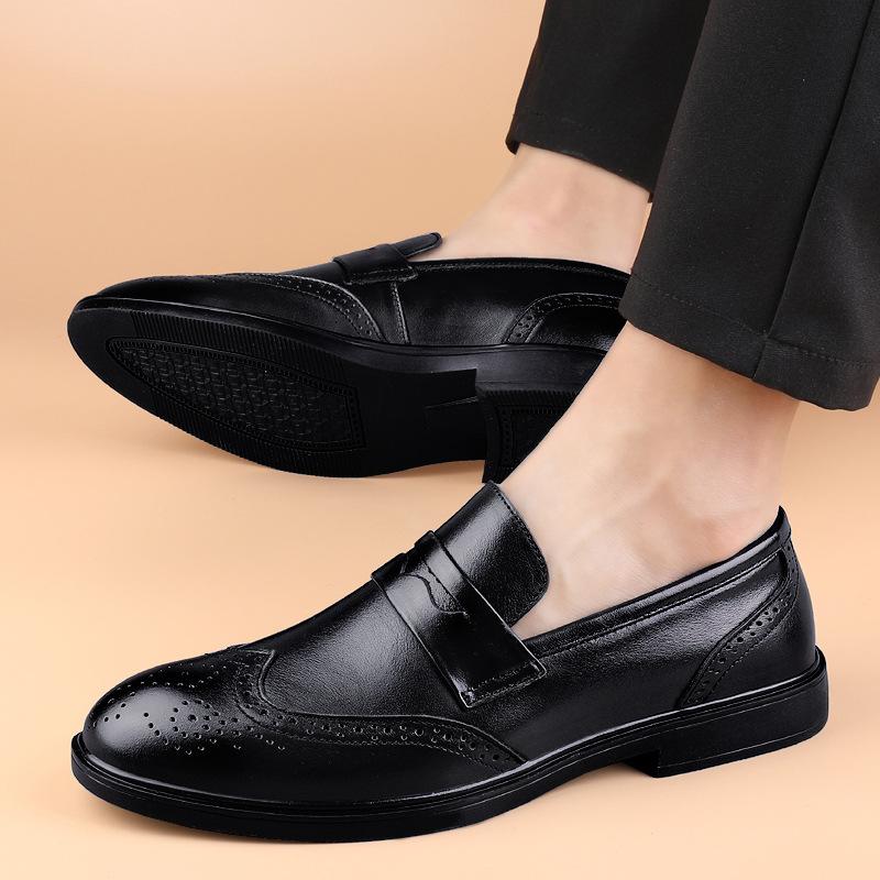 Men's Brock Heightening Shoes Business Dress Casual Leather Shoes British Wedding Shoes Korean Version Engraved Men