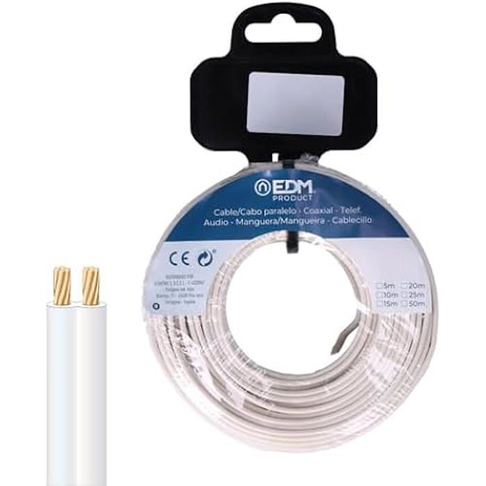 Audio kabel - EDM - Paralelní cívka 2 x 0,75 mm - Bílý - 15 m - Jednobarevný