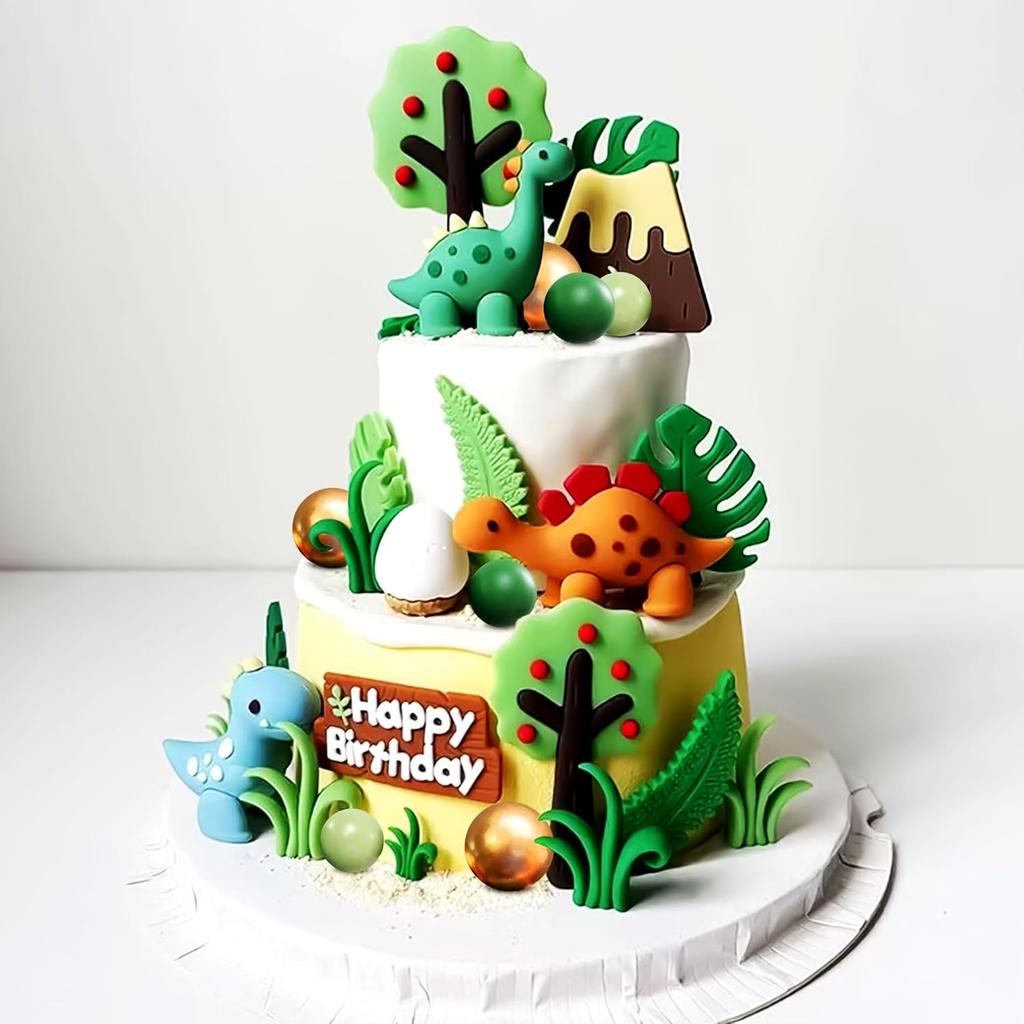 Luxury Little Dinosaur Cake Decorations Dinosaur Cupcake Topper Green Rex Three Dino Cake Toppers for Birthday Baby Shower Party