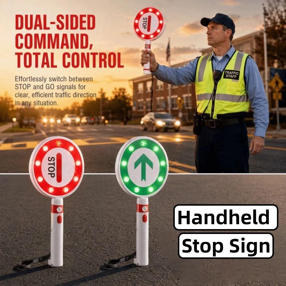 Reversible Handheld Stop Sign LED Road Safety Sign Traffic Control Sign Stop Go Sign  Parking Lot