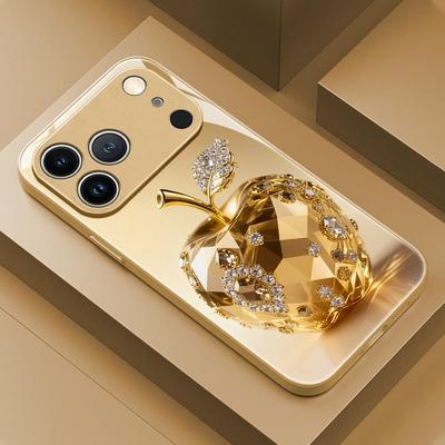 Luxus Juwel Für Apfelmuster Gold Metallic Lack Glas Handyhülle Für iPhone 17 16 15 14 13 12 11 Pro Max Plus 17Air 16E Hülle