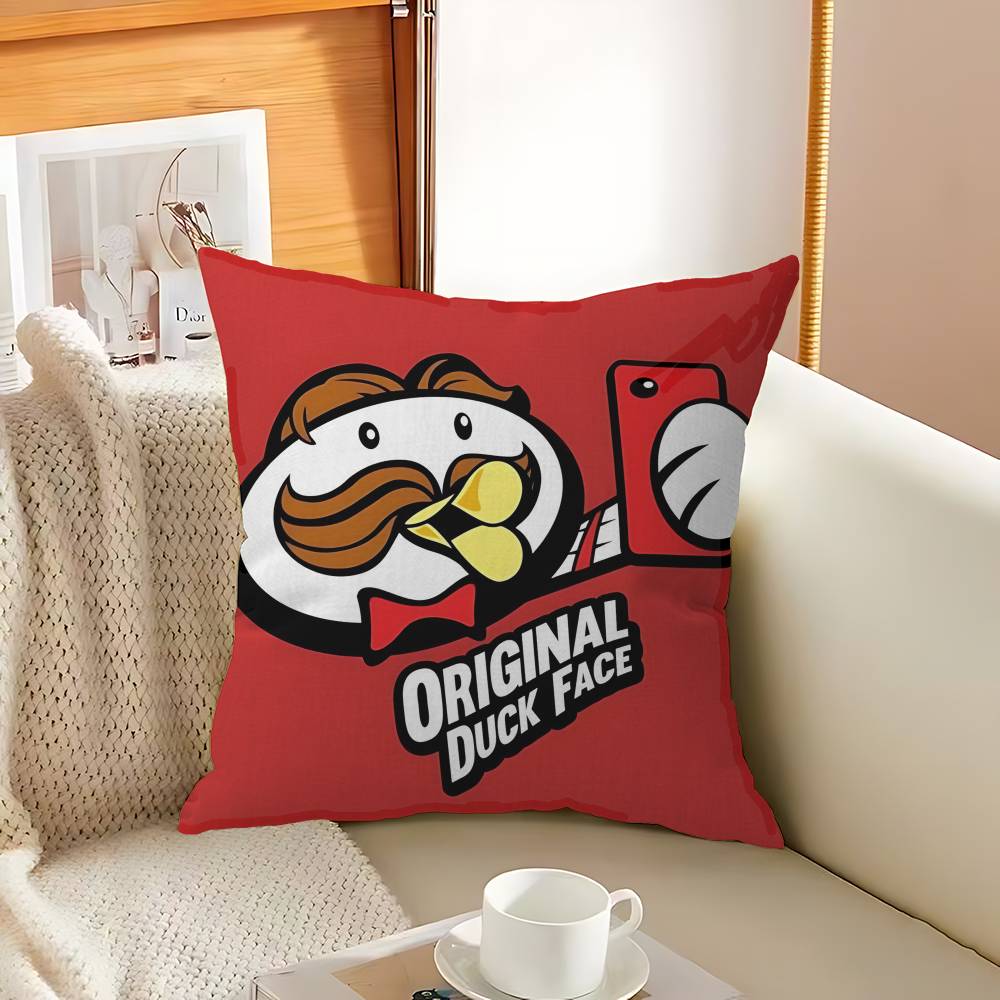 Classic Snack LOGO P-Pringles Pillow Covers Cartoon Sofa Decorative Home Double-sided Printing Short Plush Cute Cushion Cover