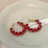 Korean Style Red Zirconia Hoop Earrings - Sparkly, Luxurious, Fashionable, and Versatile Accessories for Women