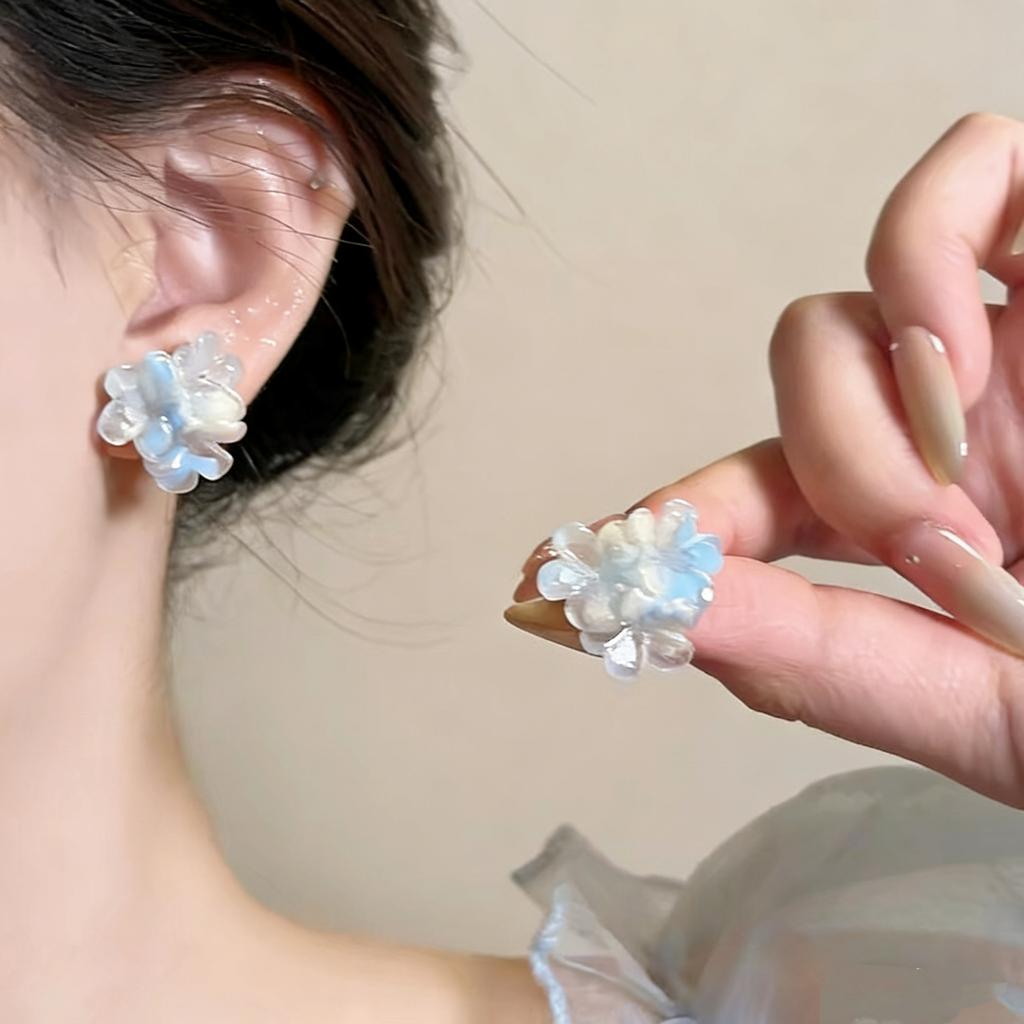 New Korean Romantic Resin Flower Stud Earrings for Women Girl Cute Aesthetic Charm Vintage Fashion Jewelry Accessories Wholesale
