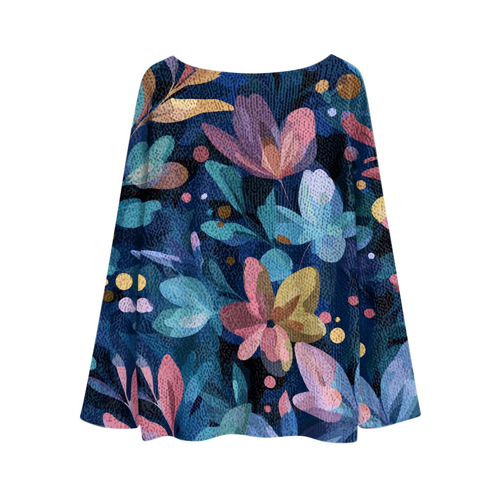 Women's Lightweight Sweater Casual Long Sleeve Knitted Vintage Floral Print Pullover