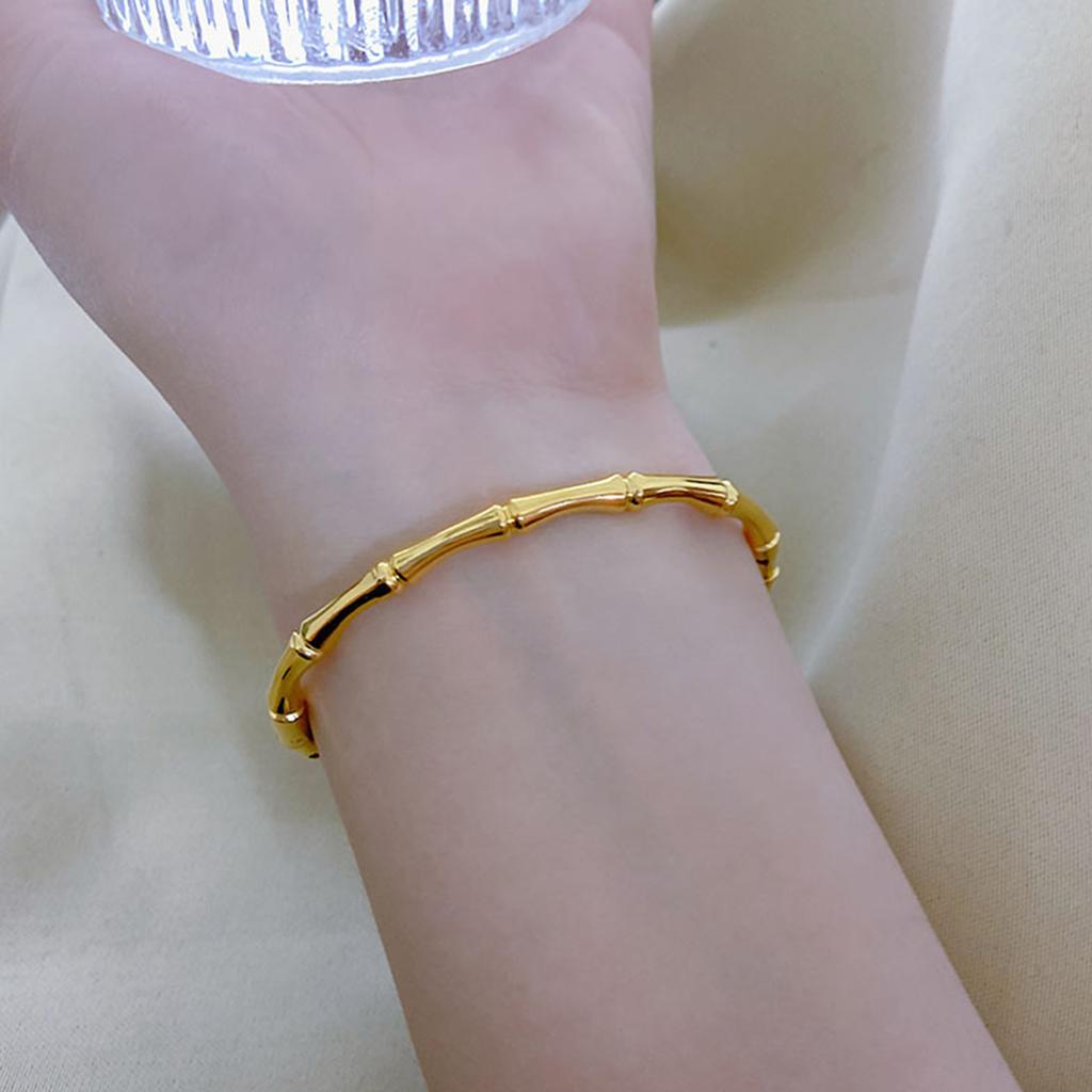 Gold Color Stainless Steel Bamboo Cuff Bracelets for Women Luxury Wedding Jewelry Female Bangles Gift
