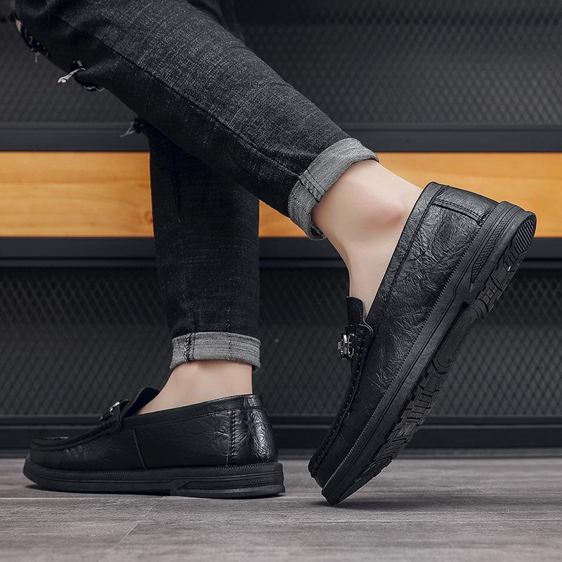 British Style One-pedal Lazy Shoes Men's Breathable Casual Loafers Fashion Soft-soled Beanie Shoes Casual Leather Shoes Men