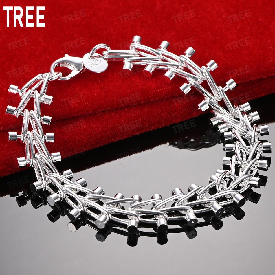 925 Sterling Silver Dumbbell-Shaped Side Chain Handheld Bracelet Gift Jewelry 20CM