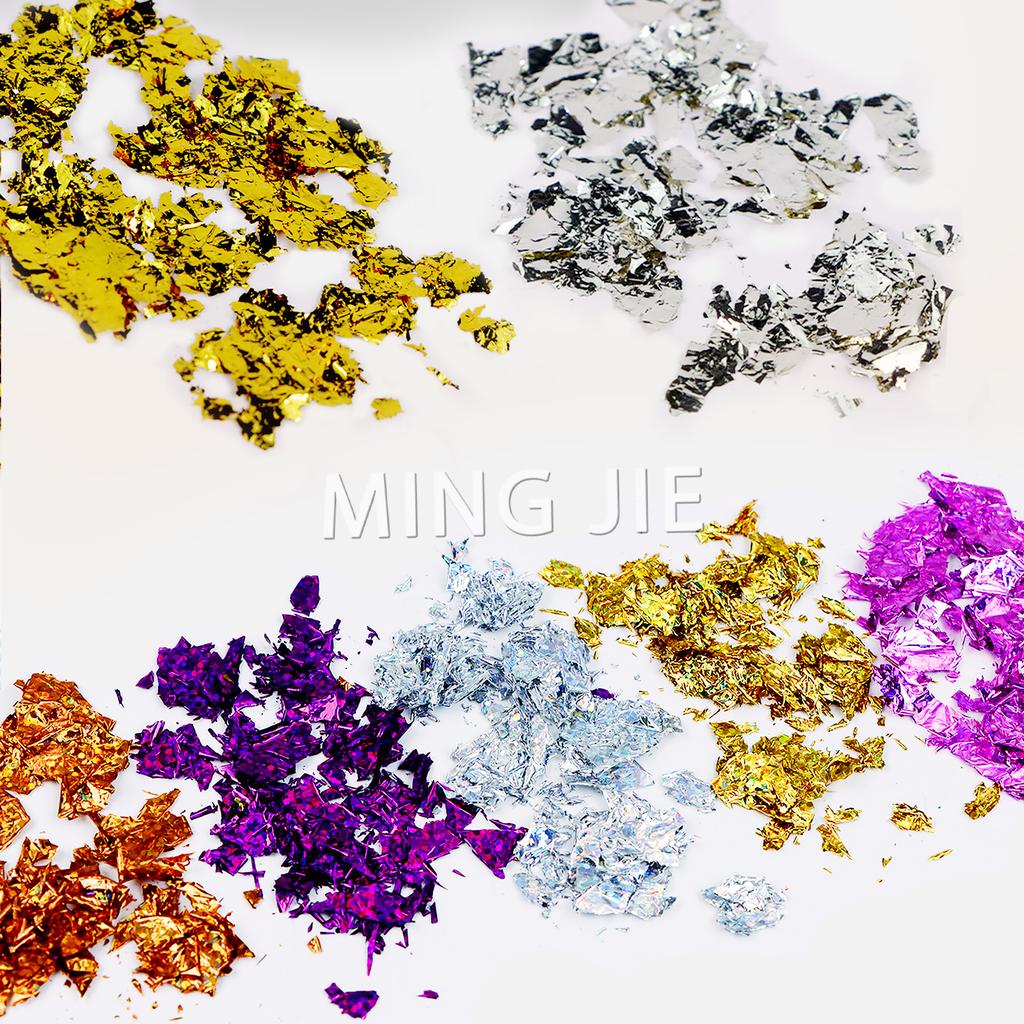 Bulk 50g Bag Nail Gold Foil Flakes Gold Leaf Flakes for Resin Crafts Slime Nail Art Painting Cake Gilding Decoration