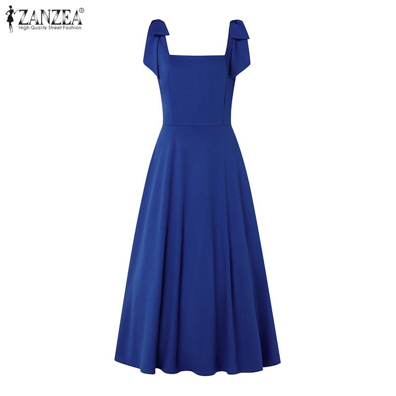 ZANZEA Dámské vintage pletené šaty s čtvercovým výstřihem do pasu bez rukávů