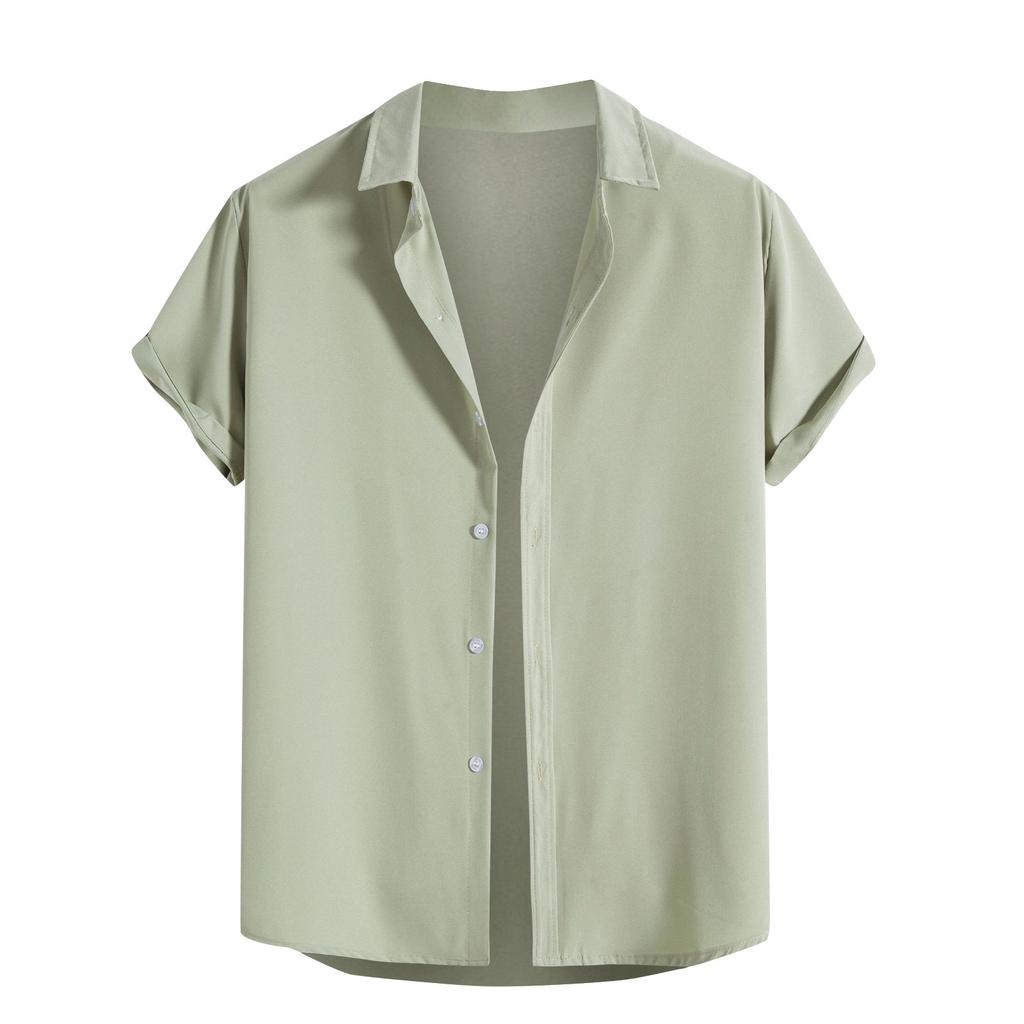 Herren Frühling Sommer Casual Einfarbig Baumwolle Lose Revers Kurzarm Herrenhemd Herrenoberteile