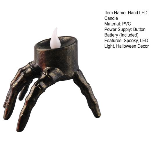 Realistic Pattern Votive Halloween Skeleton Hand Candle Light, Gothic Creepy Skull Hands Fake LED Creative Decoration for Table Centerpiece, Entryway,
