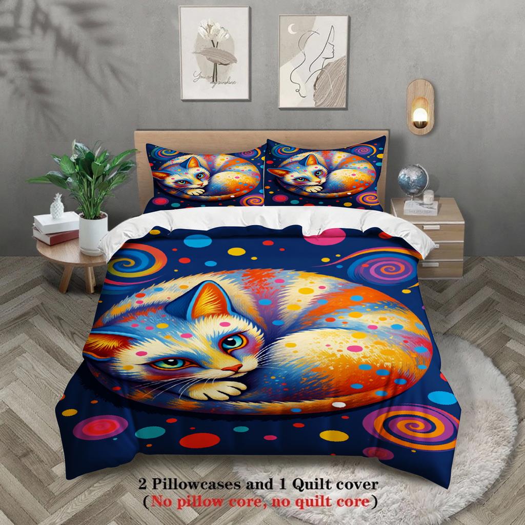 Abstract Art Cat Duvet Cover Set (No Filling) Soft Bedding Set Single Twin Full Size For Kids Adult Bedroom Decor Birthday Gift