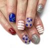 4th of July Press On Nail Square French Tip Fake Nail Independence False Nail with American Flag Star Stick On Nail