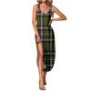 Women's Summer Long Dress, Sleeveless with Side Slits, Long Plaid Printed Vest Dress
