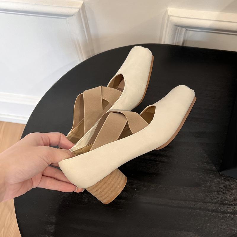 Sheepskin version~ Leather ballet shoes women's retro thick heel single shoes square head Mary Jane high heels