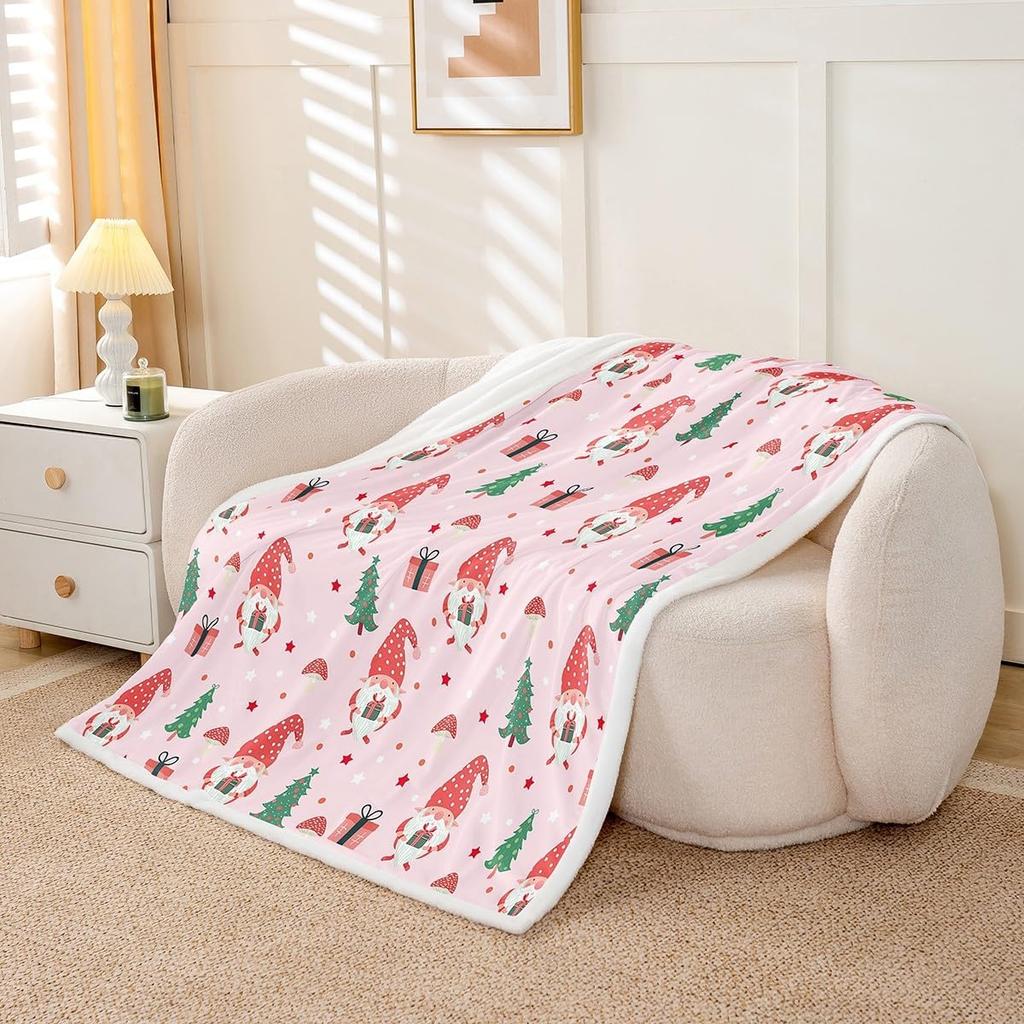 Merry Christmas Sherpa Throw Blanket for Couch Gnomes Super Soft Cozy Fleece Santa Claus Blanket for Winter,Plush Xmas Tree Baby