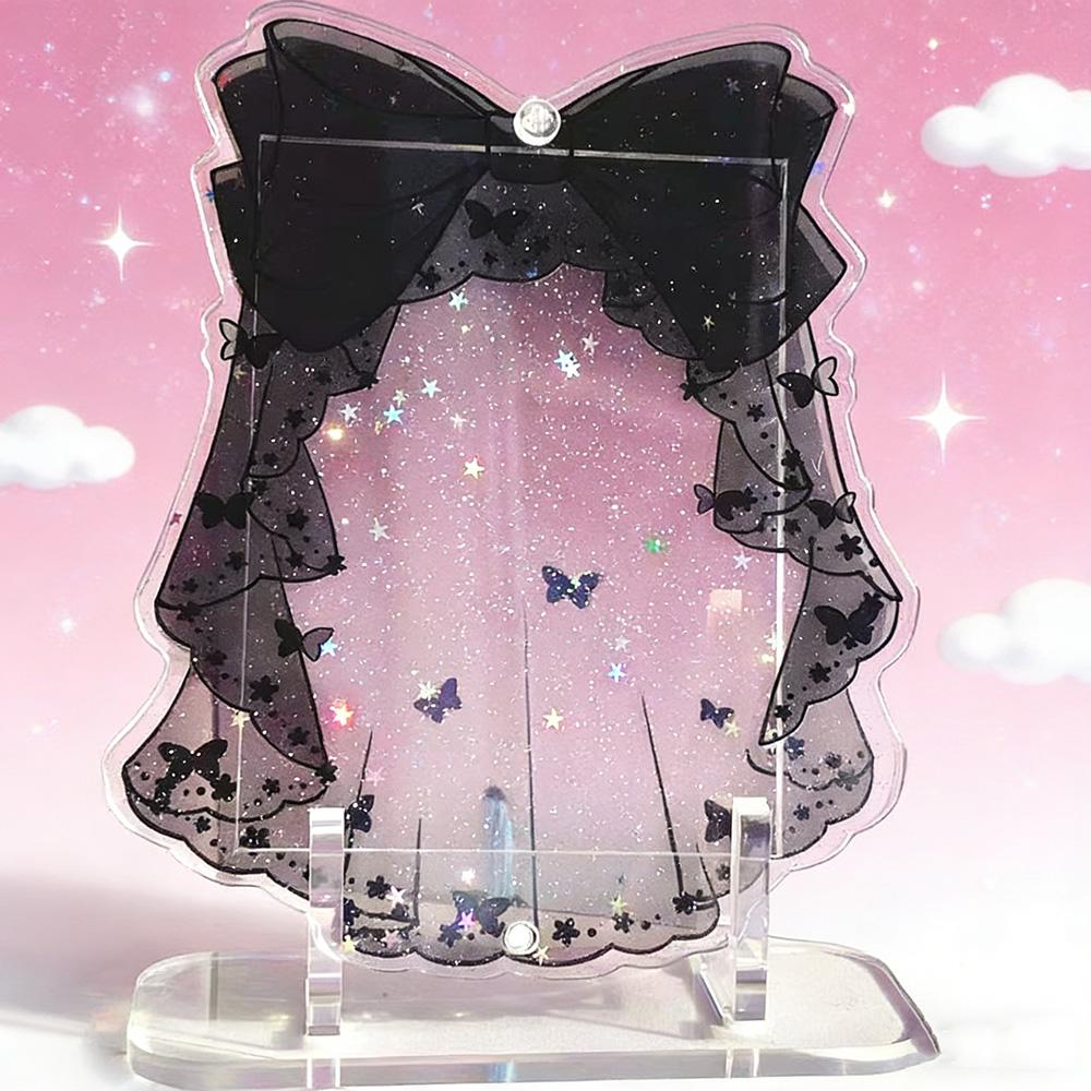New Black Veil Photo Frame with Bow Star and Glitter Card Holder Star Chasing 3-inch Small Card INS Style Storage Display Frame