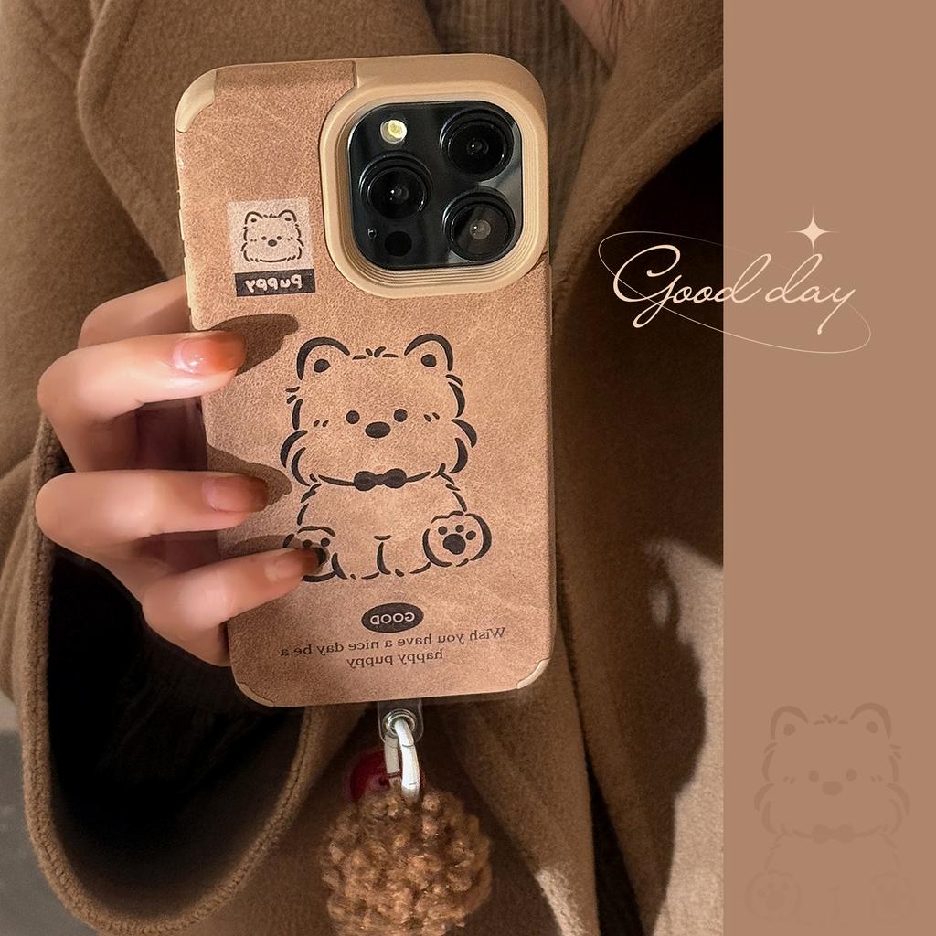 Charm Phone Case for iPhone 16 15 14 13/12/11promax Faux Leather Cartoon Puppy