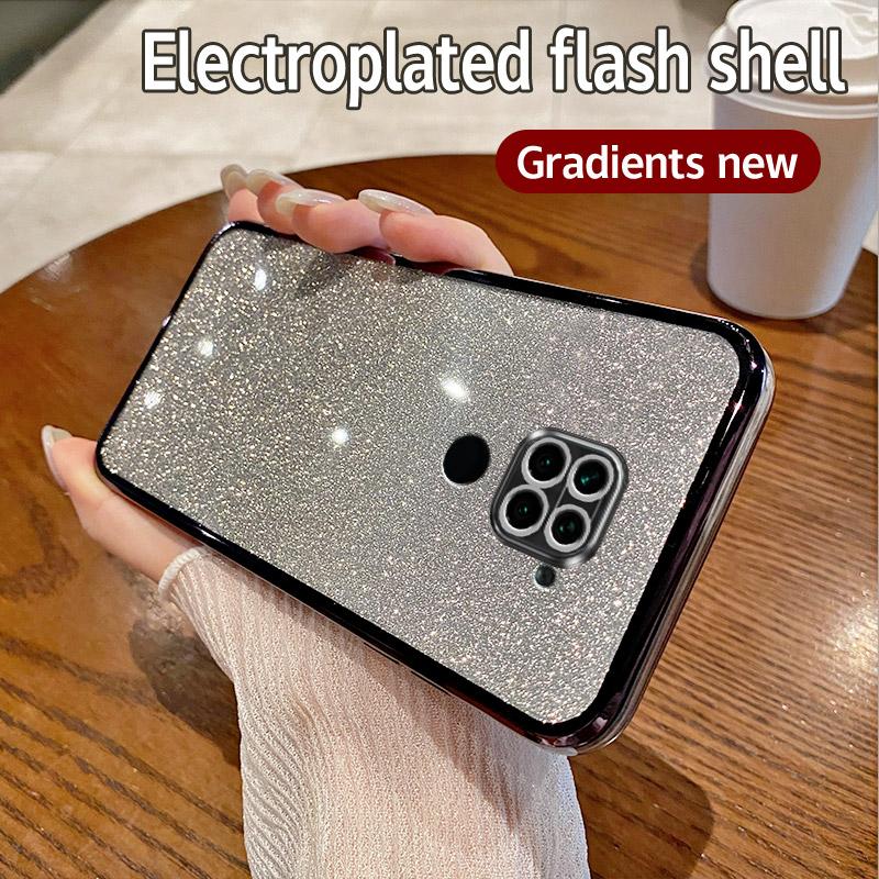 For Xiaomi Redmi Note9 4G Case Redmi Note 9 Phone Case Shiny Glitter Plating Silicone Camera Lens Soft Back Cover